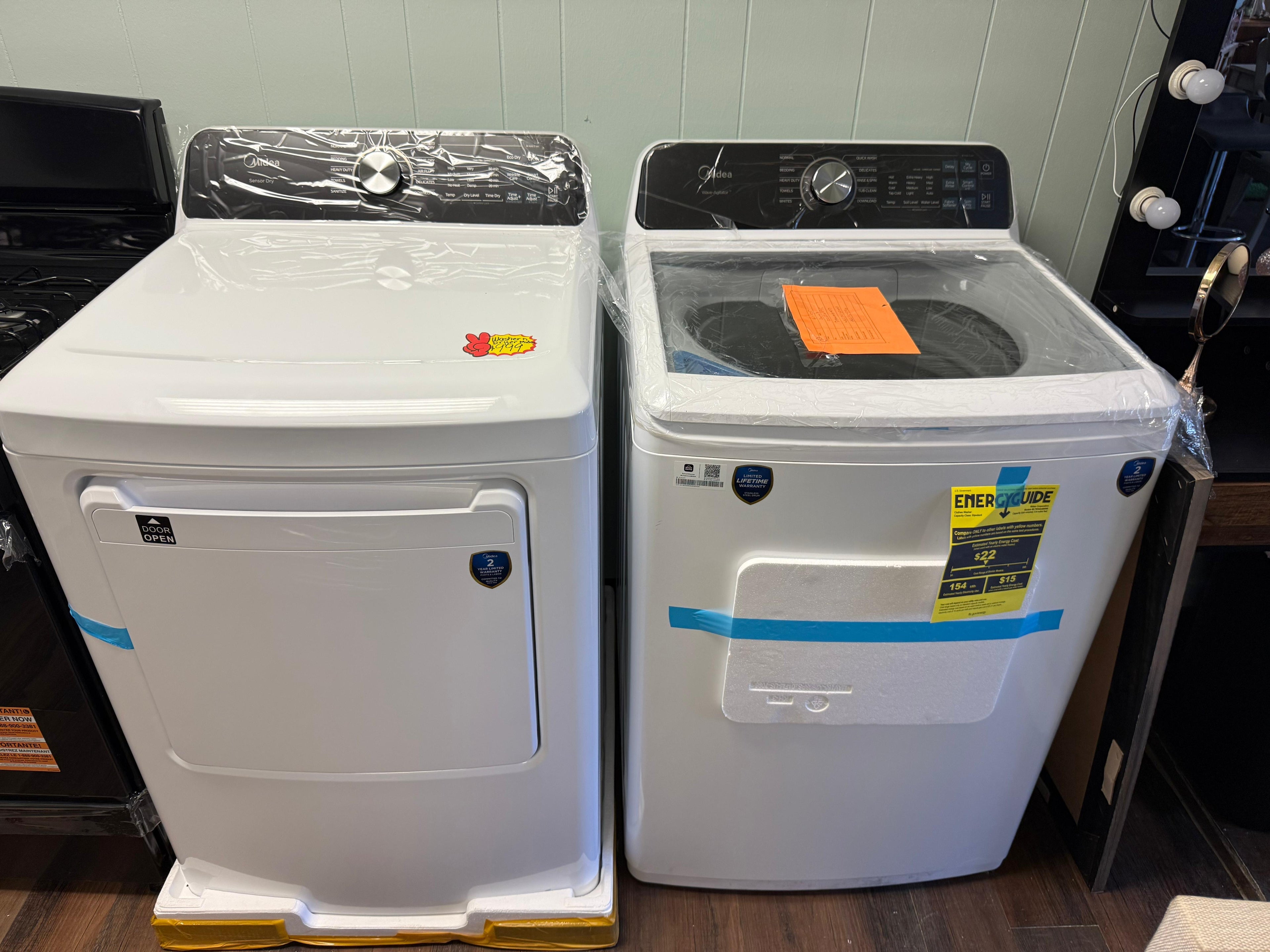 Midea Wave-Agitator™ Top Load Washer & Electric Dryer Set – White